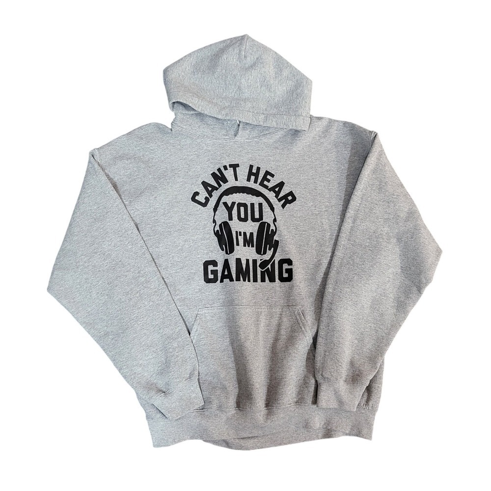 Gildan Gray Gaming Hoodie Can't Hear You I'm Gaming Pullover Sweatshirt